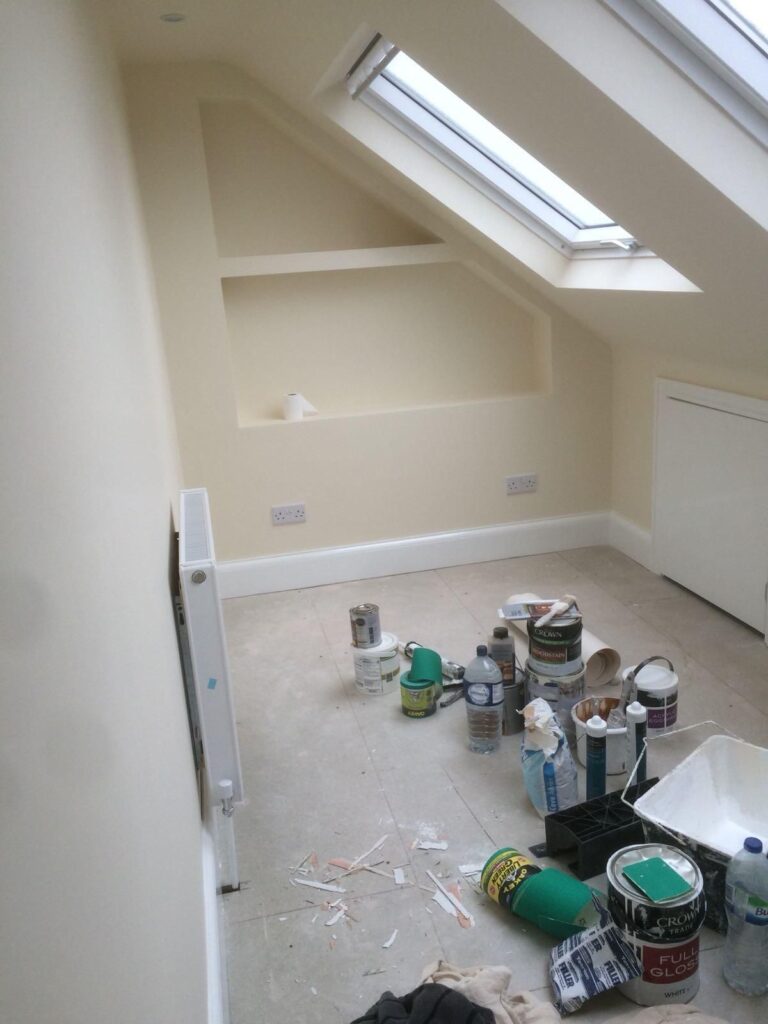 Chimney removal, ceiling removal, new ceiling, plaster, painting and new flooringin in East Ham
