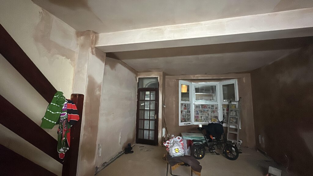 Chimney removal, ceiling removal, new ceiling, plaster, painting and new flooringin in East Ham