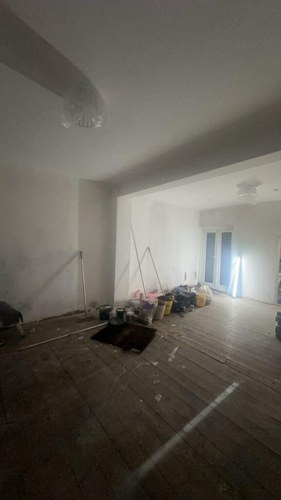 Chimney removal, ceiling removal, new ceiling, plaster, painting and new flooringin in East Ham