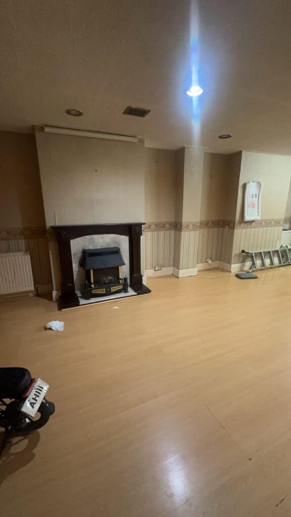 Chimney removal, ceiling removal, new ceiling, plaster, painting and new flooringin in East Ham