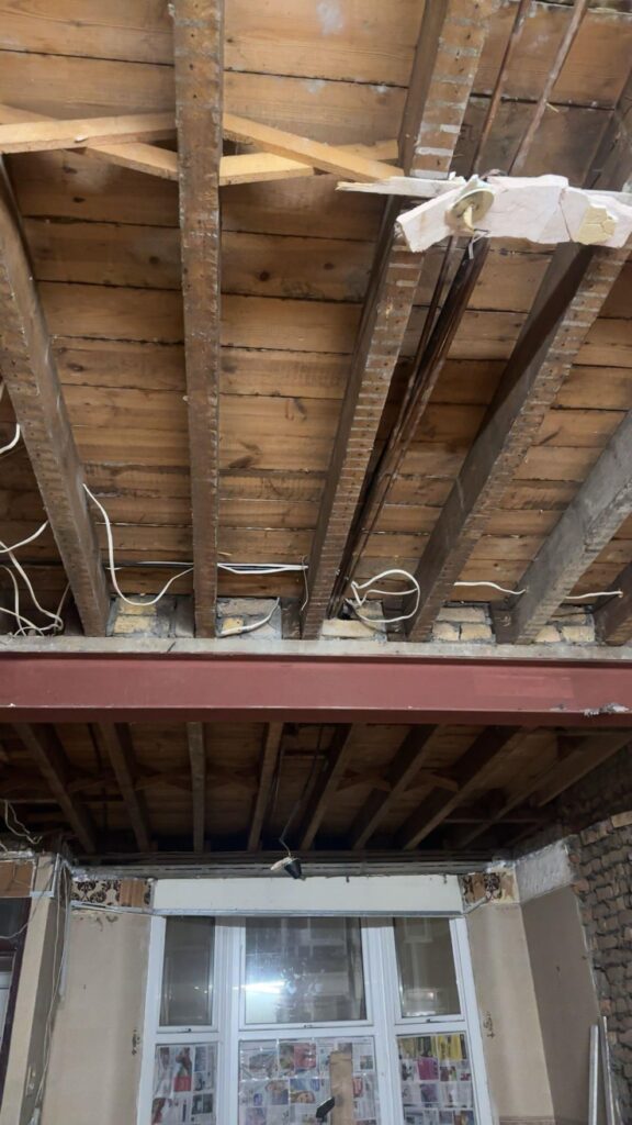Chimney removal, ceiling removal, new ceiling, plaster, painting and new flooringin in East Ham
